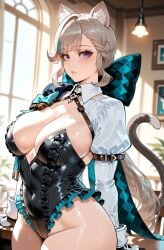 ai_generated busty catgirl curvy curvy_figure genshin_impact hoyoverse huge_ass huge_breasts lynette_(genshin_impact)