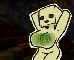 arms_up block_head boobs breasts cube_head midasprimee minecraft nude slime slime_girl square_head sulfur_cube_(minecraft) tits watermelon