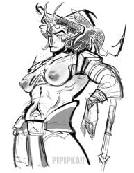 burning_spice_cookie cookie_run cookie_run_kingdom dark_hair female_only muscular muscular_female nose_piercing pipipka scars tattoo