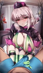 1boy 1girls 2021 bikini braided_hair breasts cleavage cropped_jacket erection erection_under_clothes fate/grand_order fate_(series) female female_focus florence_nightingale_(fate) florence_nightingale_(trick_or_treatment)_(fate) grabbing_penis green_bikini green_gloves green_socks green_thighhighs hand_on_penis handjob hi_res hospital hospital_bed huge_breasts indoors kneeling kyle_(kysizzle) kysizzle latex latex_bikini latex_gloves latex_thighhighs leaking_precum long_hair looking_at_viewer male male_pov nurse nurse_cap penis pink_bikini pink_hair pov precum precum_stain precum_through_clothing red_eyes short_sleeves socks thick_thighs thigh_gap thigh_socks thighhighs thighs very_high_resolution visible_breath