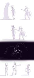 bandage comic crying dylan_(gammainks) eevee eeveelution fight gammainks hi_res hurt_expression kirlia mandy_(gammainks) pokemon pokemon_(species) pulling_hair sad shadowy_figure valerie_(gammainks)