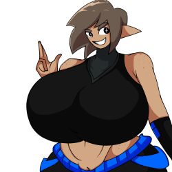 black_clothing black_eyes black_gloves brown_eyebrows brown_hair crop_top dalia_(iagoanims) edit edited elf female friday_night_funkin friday_night_funkin_mod headphones iagoanims tagme