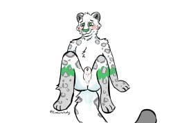 absurd_res animal_genitalia animal_penis anthro anus ass balls blush coalcolorhusky embarrassed felid feline_genitalia feline_penis genitals green_eyes hi_res karno_(coalcolorhusky) male mammal pantherine penis penis_tip sheath simple_background sitting snow_leopard solo tail white_background white_balls white_body