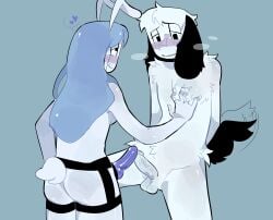 1boy 1girls ass balls blush breasts carter_(sixforfivepound) dream_game eunoia female fur grabbing_chest hard_on heart_symbol male oc_x_canon ocxcanon penis pre_sex roblox roblox_game robloxian self_upload sixforfivepound smile strap-on tagme tail_wagging thighs yumeshipping