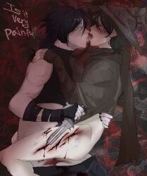 2boy azure_(forsaken) black_hair blood clothed_sex cuts cuts_on_thighs dagger de_pressia english_text forsaken_(roblox) french_kiss gay gay_sex hat male male/male male_only masochism nail_polish roblox roblox_game robloxian scarf self_upload tagme tears text two_time witch_hat wounded yaoi