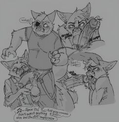2025 4_fingers anthro athletic athletic_anthro athletic_male ball_suck balls big_balls big_penis blush blush_lines bodily_fluids bottomwear claws clothed clothed_anthro clothed_male clothing collared_shirt cum cum_drip cum_on_tongue dialogue digital_drawing_(artwork) digital_media_(artwork) domestic_cat dorian_zibowski drawing dripping drooling duo english_text erection eye_patch eyebrows eyewear felid feline felis finger_claws fingers foreskin fur genital_fluids genitals greyscale hand_on_another's_balls hand_on_another's_head hand_on_penis head_tuft hi_res holding_balls humanoid_genitalia humanoid_penis inner_ear_fluff lackadaisy lemy00n_aid male male/male male_anthro mammal monochrome musical_note musical_symbol onomatopoeia open_bottomwear open_clothing open_pants oral pants penis precum precum_drip raised_eyebrow saliva saliva_on_balls saliva_on_penis sex shirt simple_background slovak_text slurping smile sound_effects speech_bubble sucking suspenders symbol teeth text tongue tongue_out topwear translated tuft uncircumcised vein veiny_penis vest viktor_vasko