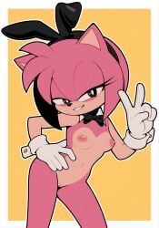 2025 absurd_res amy_rose anthro bedroom_eyes breasts clothing eulipotyphlan fake_ears fake_rabbit_ears female gaturo genitals gesture gloves hand_gesture hands_on_hips handwear hedgehog hi_res looking_at_viewer mammal narrowed_eyes nipples nude pussy seductive sega small_breasts smile solo sonic_(series) sonic_the_hedgehog_(series) standing v_sign vulva
