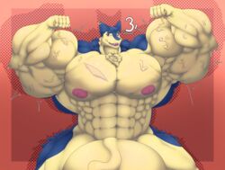 abs biceps expand-blurples flexing hyper hyper_balls hyper_genitalia hyper_penis hyper_testicles male_only muscle muscles muscular muscular_arms muscular_legs muscular_male muscular_thighs nipples pecs pokemon pokemon_(species) scorch_(megustalikey) solo_male typhlosion veins veiny_penis