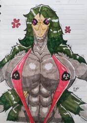 1girls big_breasts huge_breasts little_cat monster monster_girl scp-682 scp_foundation skull_head