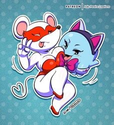 2girls boo_(mario) bow_tie bowtie cat_ears ghost ghost_girl heart heart_shaped_tail joaoppereiraus lahla licking_breast looking_at_viewer mario_(series) mask ms._mowz nintendo paper_mario peace_sign peeka pink_bow pink_bowtie raised_leg rat rat_ears rat_tail red_bra red_lingerie red_mask red_shoes revealing_clothes simple_background straight_hair tongue tongue_out white_fur