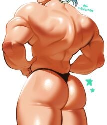 1boy ass back_view big_ass black_thong hands_on_hips male muscular_back muscular_male muscular_male_only original sachuman solo thong white_background