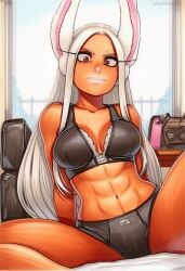 2025 ai_generated animal_ears artist_name boku_no_hero_academia breasts crazyfishbones dark-skinned_female dark_skin female long_hair mirko rabbit_ears solo