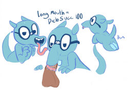 anteater anthro blowjob blue_skin blue_tail glasses half-closed_eyes happy_tree_friends horny laying_down long_tongue m00cho presenting_hindquarters sniffles_(htf) tail teeth