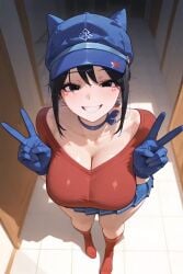 ai_generated cappie_(miside) miside mita_(miside) v_sign
