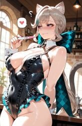 ai_generated breeding busty catgirl curvy curvy_figure genshin_impact hoyoverse huge_ass huge_breasts impregnation lynette_(genshin_impact) pregnant