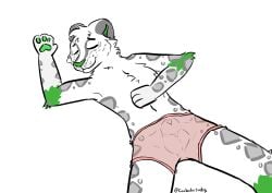 absurd_res animal_genitalia animal_penis anthro balls bulge clothed clothing coalcolorhusky felid feline_genitalia feline_penis genitals hi_res karno_(coalcolorhusky) lying male mammal nude oblivious on_back pantherine penis penis_tip simple_background sleeping sleeping_nude snow_leopard solo translucent translucent_clothing underwear underwear_only white_background white_body