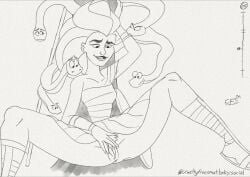 1girls accurate_art_style animation_frame crueltyfreesmut fake_screenshot female female_only first_porn_of_character greek_mythology leaning_against_tree legs_apart living_hair looking_pleasured masturbation medusa medusa_(cancelled_cartoon) monochrome multi_head pencil_(artwork) pussy sitting skirt_lift small_breasts smile snake_hair tagme watching_self