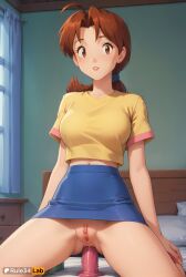 1girls ai_generated anal_masturbation anal_object_insertion artist_name breasts delia_ketchum_(pokemon) dildo dildo_in_ass dildo_insertion dildo_riding female female_masturbation hi_res masturbation mature_female medium_breasts midriff milf navel object_insertion patreon_username pokemon pokemon_(anime) ponytail pussy rule34lab sex_toy