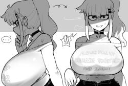 1girls belly belly_button big_breasts busty choker clothed collar dizzyspells english_text f female female_only girlfailure huge_breasts large_breasts massive_breasts reverie_(dizzyspells) sweat sweating tagme text text_on_clothing tight_clothes tight_clothing tight_shirt tummy