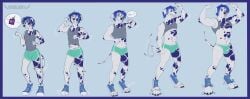 anthro artist_name barely_visible_genitalia blue_background blue_bottomwear blue_clothing blue_eyes blue_hair blue_markings bottomwear bucklucky canid canine canis clothed clothing dalmatian domestic_dog flexing_muscles front_view fur genitals grin growth hair hi_res male mammal markings muscle_growth muscular muscular_anthro muscular_male open_mouth simple_background skylar_(cobaltsaint) slim_anthro slim_male smile solo tail tail_motion tailwag text tongue tongue_out torn_bottomwear torn_clothing transformation white_body white_fur