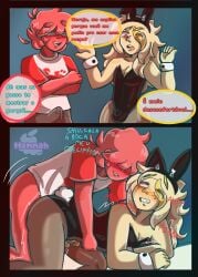 2boys femboy gay_sex linn morajo moralinn mundo_torajo rabbit_ears red_body red_hair yellow_body yellow_hair