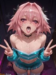 1boy 2025 after_fellatio ai_generated anime anime_style arisua artist_name astolfo astolfo_(fate) astolfo_(fate/apocrypha) astolfo_(saber)_(fate) bare_shoulders big_breasts black_bow black_choker blush bow braid breasts choker collarbone crop_top cum cum_in_mouth cum_on_body cum_on_boy cum_on_hair cum_on_tongue curvy curvy_body curvy_female double_v facial fate/grand_order fate_(series) femboy hair_intakes hairbow hi_res high_quality high_res high_resolution highres large_breasts long_hair long_sleeves looking_at_viewer male male_focus midriff multicolored_hair navel official_alternate_costume open_mouth otoko_no_ko otokonoko patreon patreon_username penis pink_hair pleated_skirt purple_eyes skindentation skirt small_penis solo streaked_hair thighhighs tongue tongue_out trap uncensored v watermark white_hair white_thighhighs