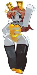 1girls accidental_repost blocky_body blush bowtie breasts brown_hair bunnysuit cleavage female freckles gloves grey_skin looking_away repost roblox robloxian sk8tr tagme thighhighs wamudraws white_background