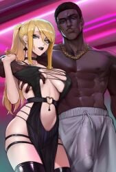 1boy 1girls abs ai_generated aipotions areolae balls beauty_mark big_breasts bimbo black_lipstick black_penis blonde_female blonde_hair blue_eyes blush color cuckold_pov curvaceous curvy curvy_body curvy_female curvy_figure dark-skinned_male dark_skin dominant_male domination dress exposed_breasts eyelashes female femme_fatale grey_sweatpants groping groping_breasts hi_res highres huge_breasts huge_cock indoors interracial light-skinned_female light_skin long_hair long_lashes looking_at_viewer looking_pleasured male male/female mature_female metroid mole mole_under_mouth muscular muscular_male nintendo pale-skinned_female pale_skin penis_bulge pleasure_face ponytail qos queen_of_spades samus_aran scrunchie skin_contrast spade_earrings spit squeezing squeezing_breast submissive_female thick_lips veiny_penis voluptuous voluptuous_female white_female