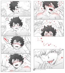 2boys 7koma aged_up bakudeku bakugou_katsuki bed bed_sheet blush boku_no_hero_academia bones_(company) completely_nude cum curly_hair embarrassed freckles green_hair happy_tears heart izuku_midoriya katsuki_bakugo licking_cum messy_hair midoriya_izuku moaning my_hero_academia nude on_bed saliva scar scar_on_arm scar_on_face sex shounen_jump smile spicythenaa spiked_hair tears yaoi