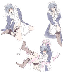 1boy androgynous blue_hair blush bondage crossdressing kusoboti lingerie mahoyaku maid maid_headdress maid_uniform male male_only nero_turner promise_of_wizard tentacle tentacle_on_male tentacle_sex thick_thighs thighhighs thighs underwear yellow_eyes