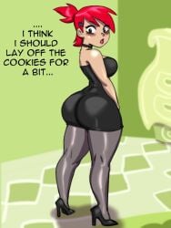 1girls ass big_ass big_breasts black_dress black_eyes blush breasts bubble_ass bubble_butt choker clothing darkeros13 dress english english_text female female_only footwear foster's_home_for_imaginary_friends frankie_foster full_body hair hair_ornament hairclip heels high_heels huge_ass leggings legs legwear mature mature_female neckwear red_hair short_dress solo solo_female text thighs tied_hair tight_clothing tight_dress