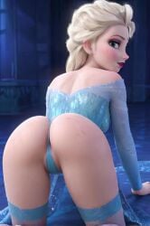 ai_generated ass disney disney_princess doggy_style elsa_(frozen) frozen_(film) on_all_fours presenting presenting_ass presenting_butt straight thong