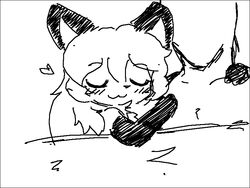 after_sex aka_leopard anthro averi_(fiddleafox) black_and_white black_arms black_ears blush cuddling duo eyes_closed faceless_male female fox fur furry human male male/female monochrome sleeping straight