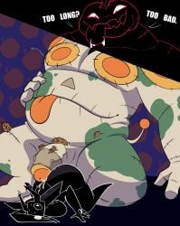 black_body deltarune english english_text fat_male gameplay_mechanics imminent_sex impossible_fit jack_o'_lantern jackenstein large_penis larger_male leaking_cum penis_between_ass penis_on_ass precum pumpkin scepticshmeptic size_difference smaller_female the_knight_(deltarune) the_roaring_knight