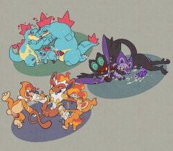 after_sex anal anal_sex argon_vile balls big_dom_small_sub blush bodily_fluids chimchar crocodile crocodilian croconaw cum dominant evolutionary_family feet feraligatr foot_fetish foot_lick foot_play footjob foreskin generation_2_pokemon generation_4_pokemon generation_6_pokemon genital_fluids genitals group group_sex haplorhine heart_symbol hi_res infernape kissing licking male male/male male_penetrated male_penetrating male_penetrating_male mammal monferno monkey nintendo noibat noivern oral penetration penis pokemon pokemon_(species) primate reptile rimming scalie sex size_difference threesome tongue totodile uncircumcised