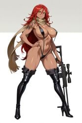 alicia_(run_goddess) boots brown_skin female long_boots red_hair run_goddess sling_bikini