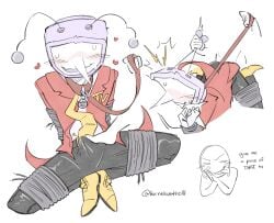 bondage boner boner_in_pants deltarune deltarune_chapter_3 leash leash_and_collar leash_pull petplay suit suit_and_tie tenna_(deltarune) tied tied_arms tied_legs tied_up