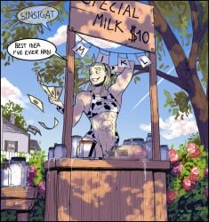 blonde_hair censored cow_print cow_print_bikini cum cum_drip cum_in_container dickgirl dickgirl_only futa_only futanari huge_cock huge_cock intersex intersex_only large_penis money original_character penis ripley_(sinsigat) ripley_schiumeat_(sinsigat) sinsigat small_breasts tagme