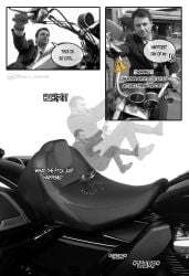 2boys armor armored_male ass ass_focus ass_view back_view balls black_armor cape comic comic_page el_skelly_traquina fart gay giant_ass helmet kamen_rider kamen_rider_dark_kiva kamen_rider_kiva_(series) male male/male male_focus male_only mask masked masked_male motor_vehicle motorcycle sat_on shrink shrinking sitting smother smothering sweat sweatdrop