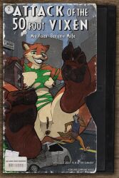 anthro anus ass benjamin_(disambiguation) benjamin_wolfe body_size_growth breasts canid canine canis city claws clothing duo english_text feet female foot_focus forfun2 fox genitals growth hi_res hindpaw hyper macro male mammal micro nipples parody pawpads paws pussy red_wolf size_transformation soles text toes torn_clothing transformation true_fox vhs vintage vulva wolf wolfe