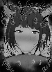 1boy 1girls :>= after-school_sweets_club_(blue_archive) animal_ears bare_shoulders big_penis black_and_white blowjob blue_archive blush breasts censored dark-skinned_male dark_skin deepthroat detailed_background drooling eyelashes fellatio female heart heart-shaped_pupils humanoid indoor inside interspecies kazusa_(blue_archive) kurotama looking_at_viewer male male_pov oral oral_sex penis pov room saliva saliva_trail shiny shiny_skin short_hair sketch small_breasts sound_effects squatting sweat text tongue_out trinity_general_school_student vein veins veiny veiny_penis
