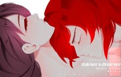 1boy 1girls beidou_(genshin_impact) closed_eyes diluc_(genshin_impact) eyelashes female genshin_impact kissing kissing_chest male male/female red_hair red_hair_male romantic romantic_ambiance straight suggestive