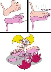 big_feet comic dee_dee_(dexter's_laboratory) dexter's_laboratory elastic entwined_toes eye_contact feet feet_together foot_fetish foot_on_foot footplay footsie grinding interlocked_toes mepwep naked soles spinel_(steven_universe) squish steven_universe stretchy toes toony tribadism twintails wiggling_toes yuri
