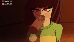 1boy 1girls 2025 ale64_xd audio blowjob brown_hair chara female green_shirt hair heart-shaped_pupils penis sound sucking_penis tagme undertale video video_games