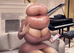 bimbo_lips blonde_hair female huge_breasts hyper_lips light_skin lip_expansion lips_bigger_than_head minidress otoarton tagme