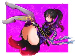 alluring black_and_red_and_purple_hair deepstigma facial_markings kitsune_markings kitsune_marks kunimitsu_ii kunoichi namco panties stigma tekken tekken_7 undressing voluptuous