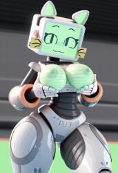 :3 ai_generated big_breasts cat_ears catgirl fuch_animations grabbing_breasts lime_nipples pur_03 red_button robot_catgirl robot_girl robot_humanoid screen_face stiker white_boobs
