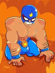 bara big_breasts big_nipples brawl_stars breasts bulge cody_lane dark_skin el_primo_(brawl_stars) exposed_breasts hair huge_breasts huge_nipples male nipples public seductive solo