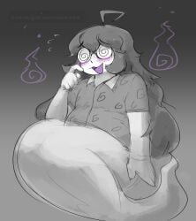 blush chubby female_only ghost ghost_girl ghost_tail leedlemann long_hair oc smile solo swirly_glasses