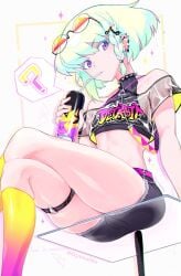 androgynous bulge femboy fully_clothed lio_fotia oyasaiiis promare slim_waist solo suggestive thick_thighs thin_waist twink